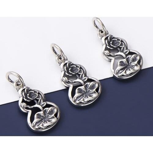 925 Sterling Silver Sweet Calabash Shape Lotus Craftwork Charms Aging Dark Color Jewelry Silver Dangle Pendant DIY Necklace