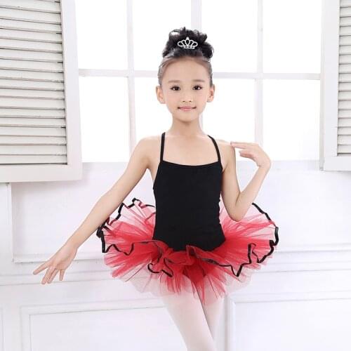 Simple Stlye Black+Red Ballet Tutu Leotards Children Bodysuit Dance Costume For Girls Gymnastic Unitards Ballet Dance Dress Kids