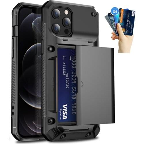 Armor Slide Card Slot Case for iPhone 12 Pro Max Mini 11 Pro XS Max XR SE2 6 6s 7 8 Plus Military Grade Wallet Shockproof Cover