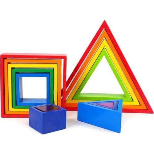 Rainbow Geometric Wooden Building Blocks 3D Puzzle Toy Stacking Game Early Education Creativity Montessori Toy Gift For Children