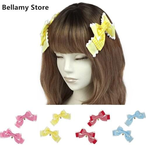 Pink or red or blue or yellow cute Tartan candy lace pendant bow headdress