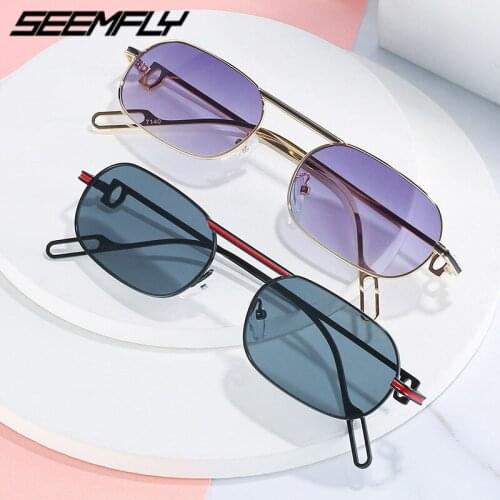 Seemfly New Fashion Sunglasses Men Women Vintage Small Metal Frame Shades Ocean Color Lens Sun Glasses UV400 Eyewear Spectacle