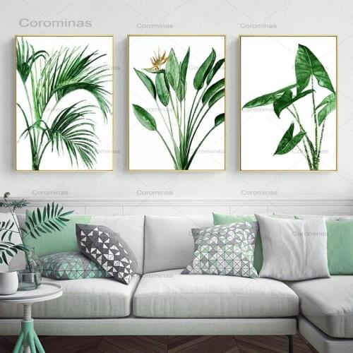 Modern Scandinavian Alocasia Leaves Green Plants Canvas Paintings Nordic Wall Art Poster Prints Pictures Living Room Home Decor