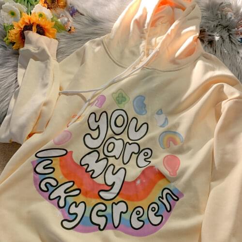 New Kawaii Teens Clothes Hoodie Letter Print Sweatshirt Women New Hip Hop Streetwear Long Sleeve Tops 2021 Autumn Korean Fashion