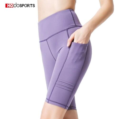 Yoga Cropped Pants Women High Waist Seamless Sports Leggings Short Stretch Gym Workout Leggings Sports Trousers with Pockets