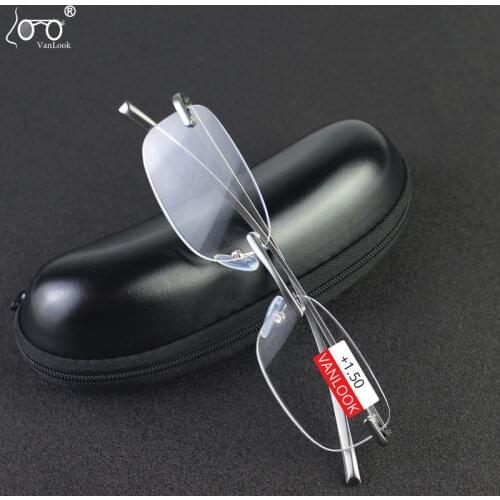 VANLOOK Rimless Women Reading Glasses Mens Aluminum Magnesium Square Eyeglass Frames Spring Hinge Frameless Presbyopic Glasses