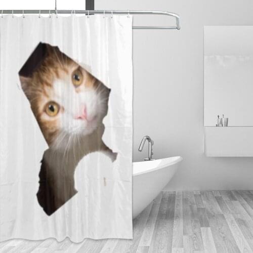 Tearing The Cat In The Hole Bathing Bathroom Bath Curtain cat Fabric Waterproof Polyester High Quality Show Curtains