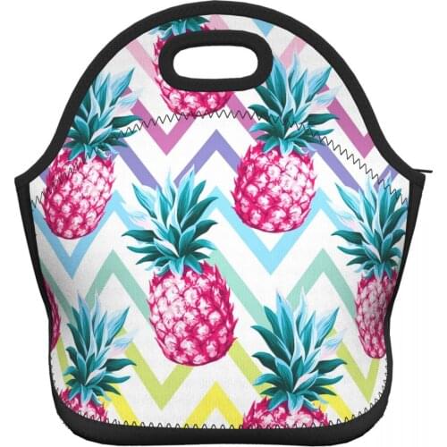 Pink Pineapple Womens Work Lunch Bags High Quality Neoprene Insulation Bag Pouch Bags for Girls School Lunch Food Furits