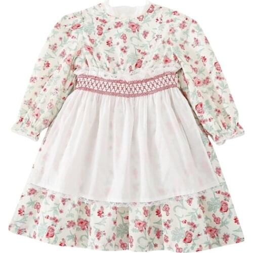 Kids Girl Floral Long-sleeved Dresses Boutique Smock Embroidery Cute Dress New Apron Floral Princess Clothes For Girls