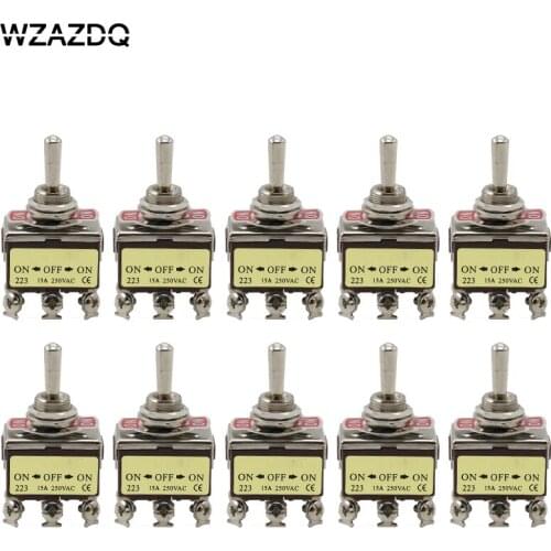 10pce high quality button switch 223 wall rocker toggle switch six legs three gears self-reset 12mm silver contacts