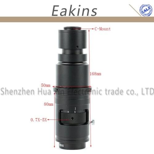 16X-160X Adjustable Magnification 25mm Zoom C-mount Lens 0.7X~5X For Industry Video Microscope Camera Working Distance 110-170mm