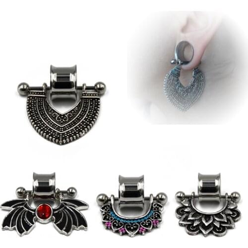 2pcs Steel Double Flare Ear Tunnel Silicone Hollow Plug Expander Stretchers Bat Nipple Shield Barbell Ring Body Piercing Jewelry