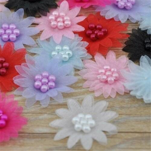 20pcs Ribbon Daisy W/pearl wedding/Appliques/Craft/Girl Lots mix U Pick A160