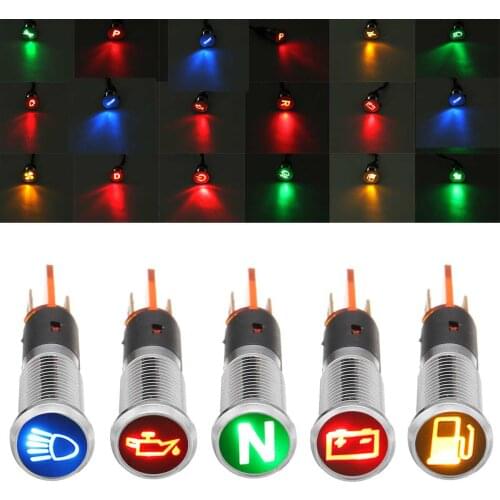 8mm LED Car Dashboard Warning Light Dash Panel 12/24/36V Metal Pilot Indicator Signal Lights Lamp for Boat Truck Lorry Trailer