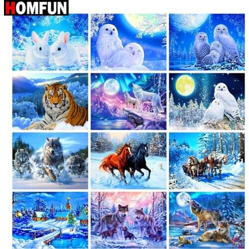 HOMFUN Full Square/Round Drill 5D DIY Diamond Painting "Animal moon scene" Embroidery Cross Stitch 5D Home Decor Gift