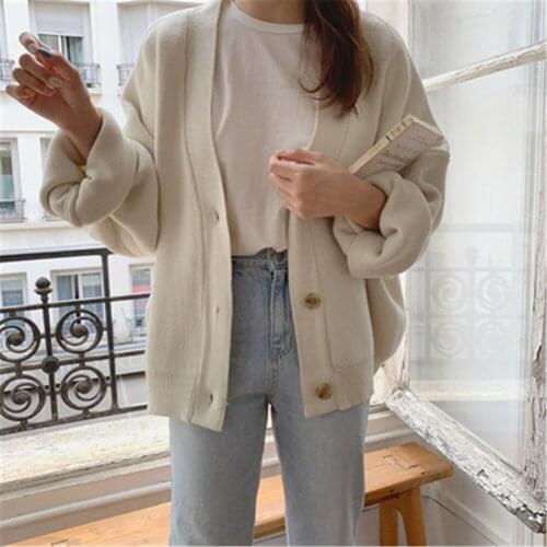 Basic Coats New 2021 Winter Spring Womens Sweaters V-Neck Buttons Cardigans Oversized Fashionable Korean Lady Knitwears