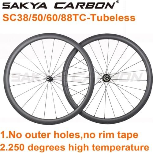 No outer holes tubeless carbon wheels 30 38 45 50 55 60 75 88mm tubeless wheels 23mm 25mm wide road bike wheels high temperature