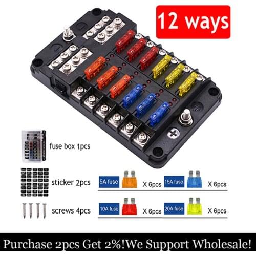 Fuse Box Holder With 6 Way 12 Way Blade For Car Boat Fuse Holder Block 12V 24V Power Panel Board Camper RV Accessories