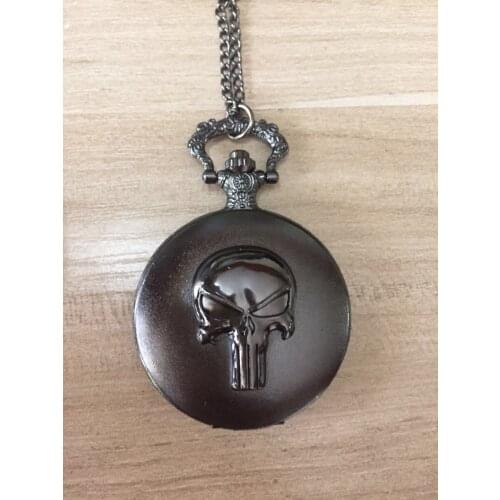 Black Christmas Gifts for Men Women Children Kids Pal Necklaces Evil Skull Head Quartz Pocket Watch Fashion Cool Pendant Chain