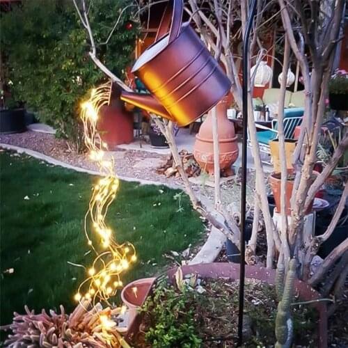 Solar Stars Shower Garden Art Light Decoration Gardening Standing Watering Can String Lights Led Lamp Home Garden Decoration