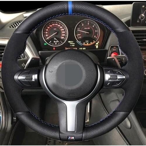 DIY Black Faux Leather Car Steering Wheel Cover For BMW F87 M2 F80 M3 F82 F12 F13 F85 X5 M F86 X6 M F33 F30 M4 M5 M6