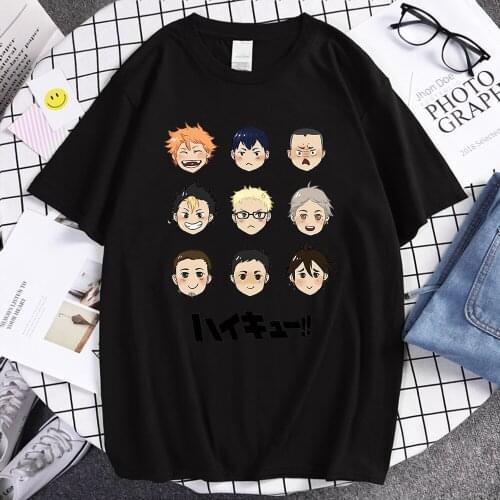 Haikyuu Cartoon Cute Print Tshirt Kuroo Bokuto Oya Manga Shoyo T Shirt Hip Hop Tops Male Men Japan Anime Volleyball Club T-shirt