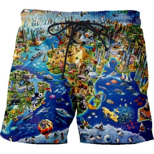 New Funny Summer Men Women Board Shorts 3D Print World Map and Animals T Shirt Fashion Mens Bermuda Beach Trousers Tshirt 6XL