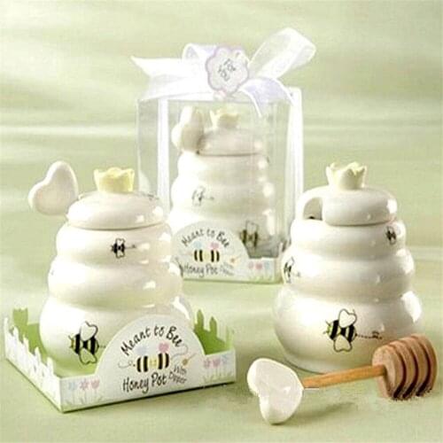 HJ58 Free Shipping Meant To Bee Ceramic Honey Pot+ 10Pcs/Lot Wedding Bridal Shower Favor Christmas Gifts House Moving Souvenir