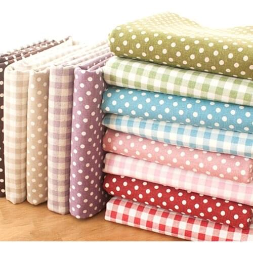 Plaid and Dots cotton and linen blend fabric by meter printed home decor curtain tablecloth cotton fabric