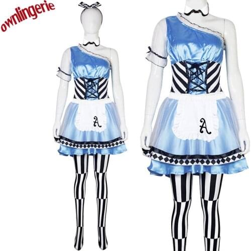 5-piece Psychedelic Hallween cosplay costume Blue Maiden Dress Up Technician Swallowtail dress for women