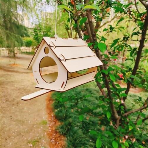 Creative Wooden Bird House Hanging Bird Feeder DIY Assembled Garden Decoration Wild Outdoor Bird Cage Feeder Garden Decoration