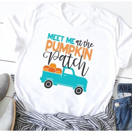 Meet Me At The Pumpkin Patch Truck Women T-shirts Thanksgiving Tops Femme Tshirt Harajuku O-neck Casual Tee Ladies Top Clothing