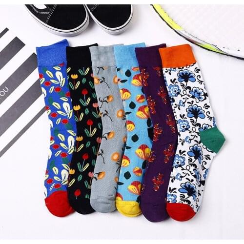 Trendy Flower Soft Combed Cotton Socks Unisex Fashion Jacquard Happy Cartoon Socks For Women Men Korean Style Harajuku Skarpetki