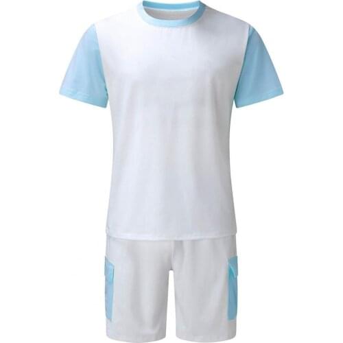 Mens Activewear Patchwork Short Sleeve O-neck T-shirt Shorts Loose Tracksuit Sports Suit Activewear for Leisure Male short suit