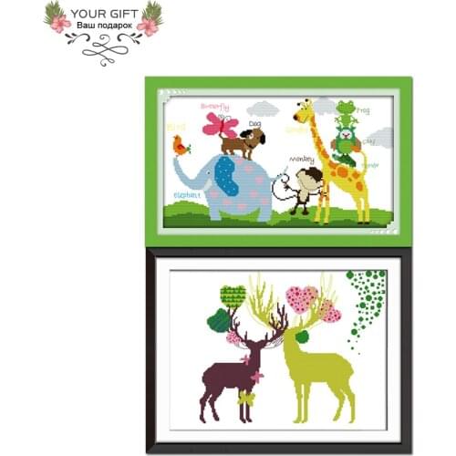 Joy Sunday C876D999 14CT 11CT Counted and Stamped Home Decor Animal Paradise Abstract Painting Deer Embroidery Cross Stitch kits