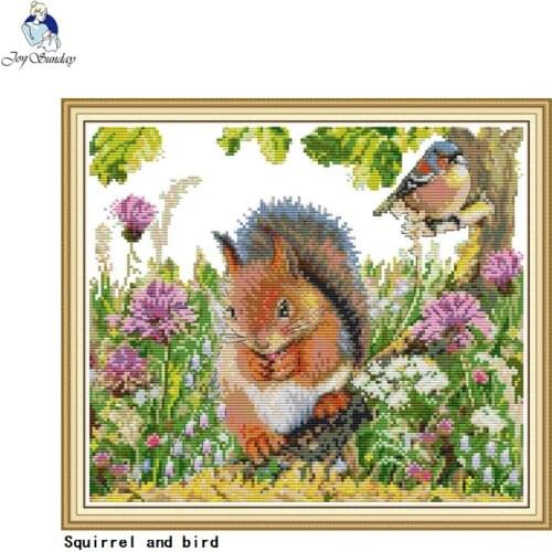 JoySunday Little Squirrel and Bird Print Cross Stitch Set Wholesale DMC 14ct 11ct Embroidery Needlework Set DIY Decoration Craft
