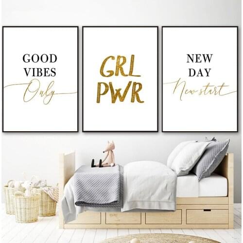 Wall Decor Canvas Painting Gold Black Letter Quotes Poster Modern Simple Home Decor Picture for Living Room Frameless