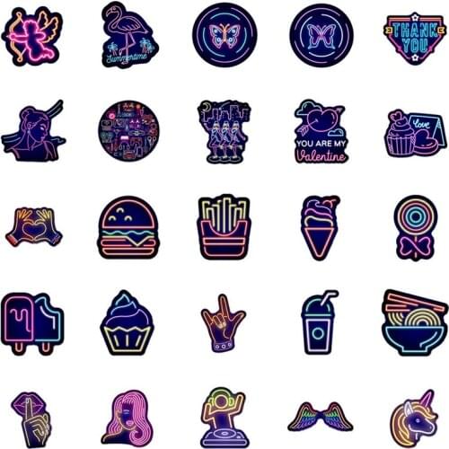 50 PCS Neon Light Sticker Anime Icon Animal Cute Decals Stickers Gifts for Children to Laptop Suitcase Guitar Fridge Bicycle Car