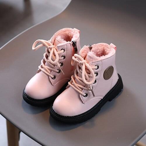 Four Seasons Winter Children Boots Boys Girls Leather Martin Boots Plush Fashion Waterproof Non-slip Warm Kids Boots Shoes 21-30