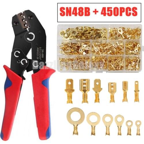 450Pcs 2.8/4.8/6.3mm Crimp Terminals Insulated Seal Electrical Wire Connectors 3.2/5.2/8.2mm Ring Lugs Ring Eyes Kits SN48B