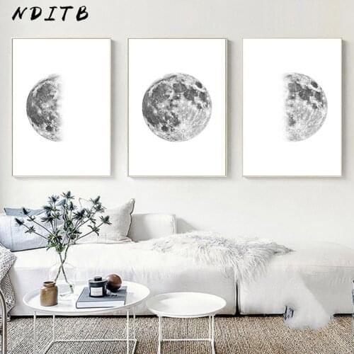 Luna Moon Phase Canvas Poster Print Minimalist Wall Art Abstract Painting Nordic Decoration Pictures Modern Living Room Decor