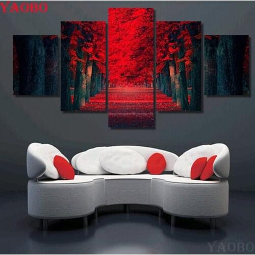 Full square Circular Diamond 5D DIY Diamond Painting Red Trees Landscape Embroidery beads Cross Stitch Home Decor gift 5pcs/set