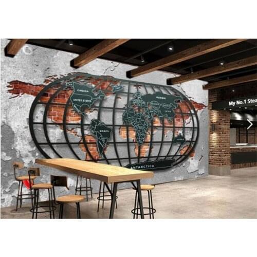Custom Wallpaper Retro Nostalgic Relief Metal World Map Bar Dining Background Wallpaper Decoration