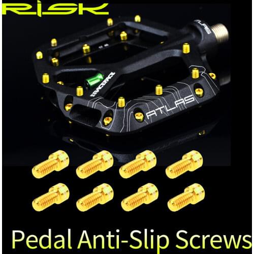 RISK Bicycle Pedals TC4 Ti Pedal Anti-slip Screws for XC AM DH Bike M4*8mm 8pcs/lot Titanium Alloy Anti-skid Bolts for Downhill