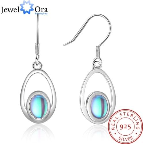 JewelOra 925 Sterling Silver Water Drop Shaped Earrings for Women Oval Moonstone Dangle Earrings Jewelry Gifts for Girlfriend