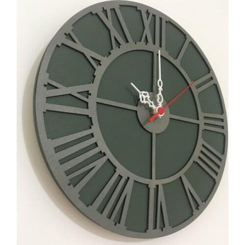 North Designed Mildew Green Roman Hoop İsiyah Decor Wall Clock 30 Cm