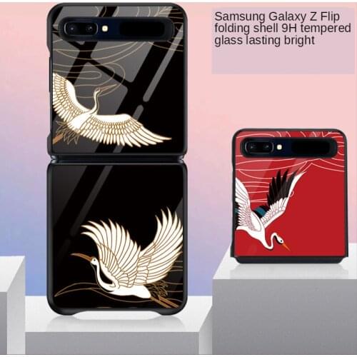 For Samsung Galaxy Z flip folding screen mobile phone case f700n glass f7000 protective case 5g version of crane girl f