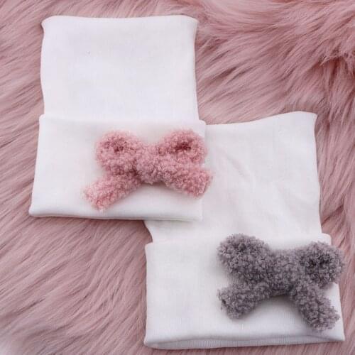 0-3M Baby Girls Boys Teddy Bow Cotton Knit Beanies hats 2021 New Casual White New Born Hair Accessories Cap Hats For Kids Childs