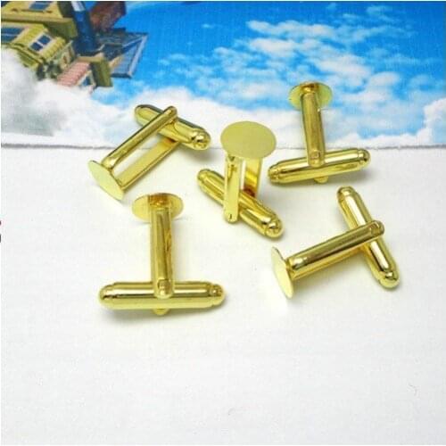 20pcs Gold Color Plate Cufflinks 8mm Round Blank Settings Cuff Links #22699
