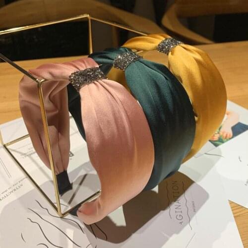 New Fashion Wide Side Headband Women Shining Rhinestone Knot Hairband Adult Solid Classic Headwear Turban Hair Accessories